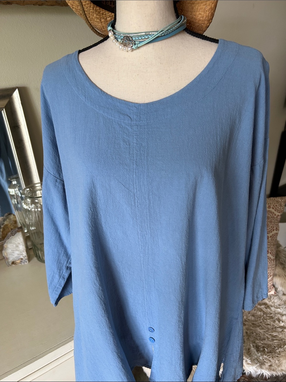 Focus casual life 100% cotton blue XL lagenlook coastal Boho Beachy tunic top - Picture 2 of 12